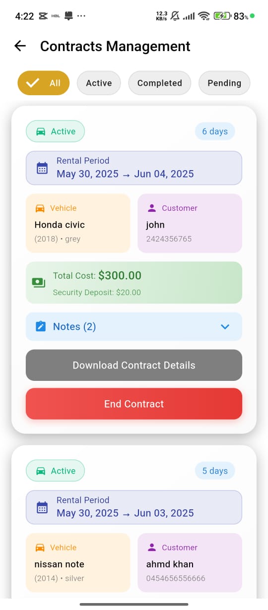 Rental Contract & Reports