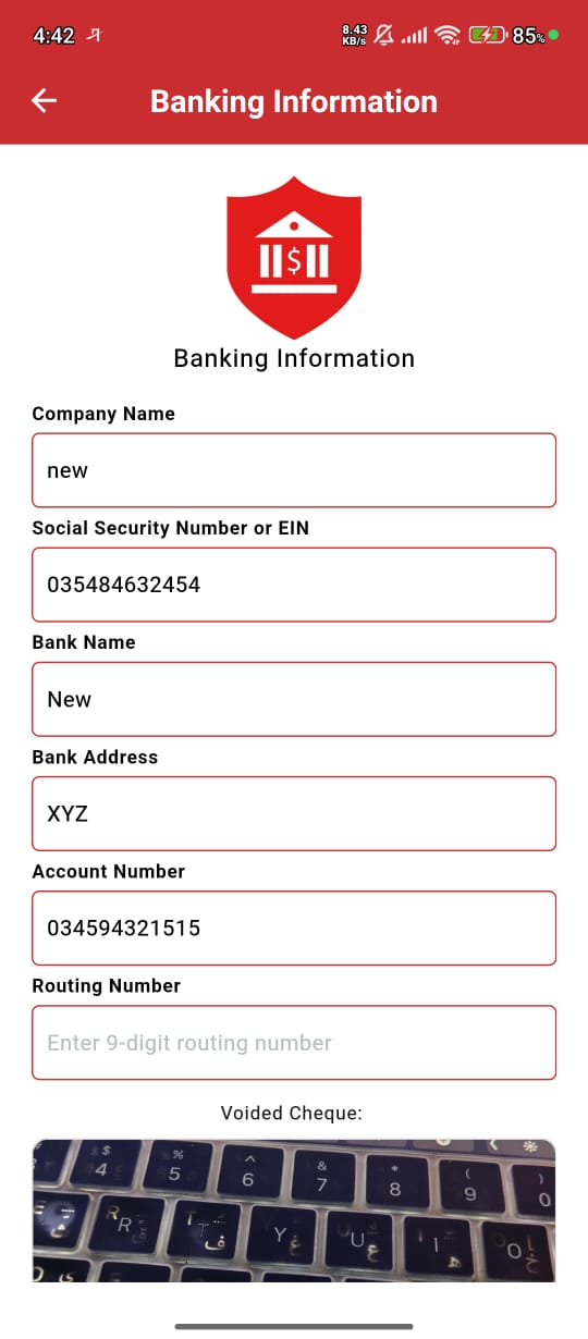 Vehicle & Banking information