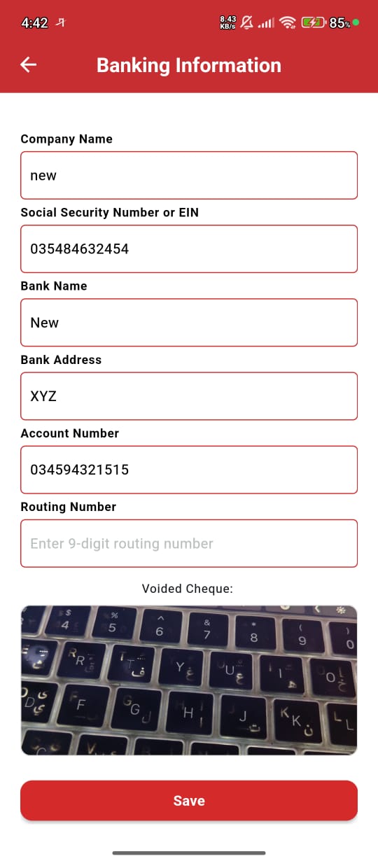 Vehicle & Banking information