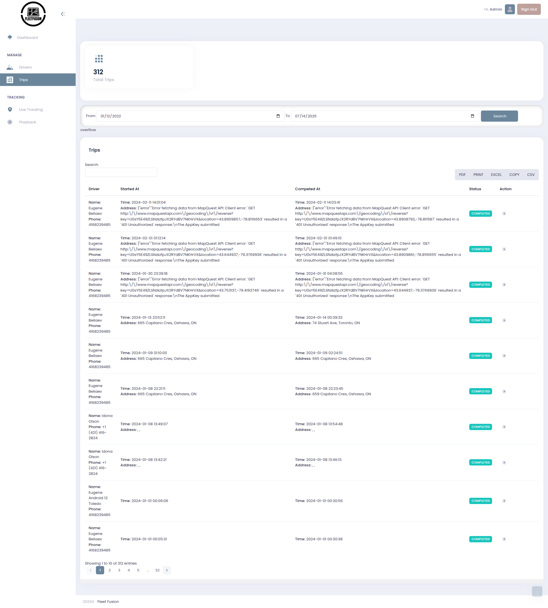 Driver List & Profiles