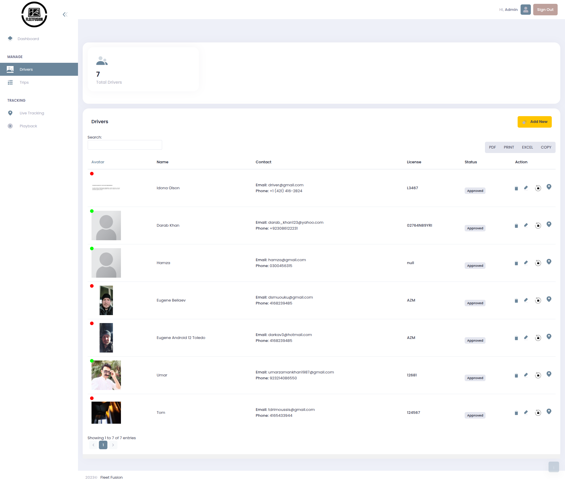 Driver List & Profiles