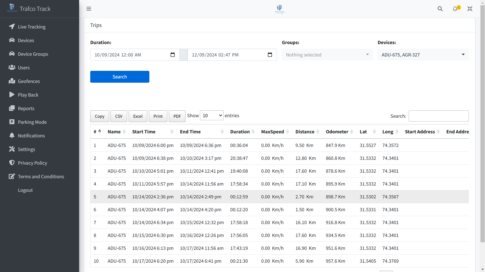 Trafco Tracking Web Features – Powered by Tiecodes